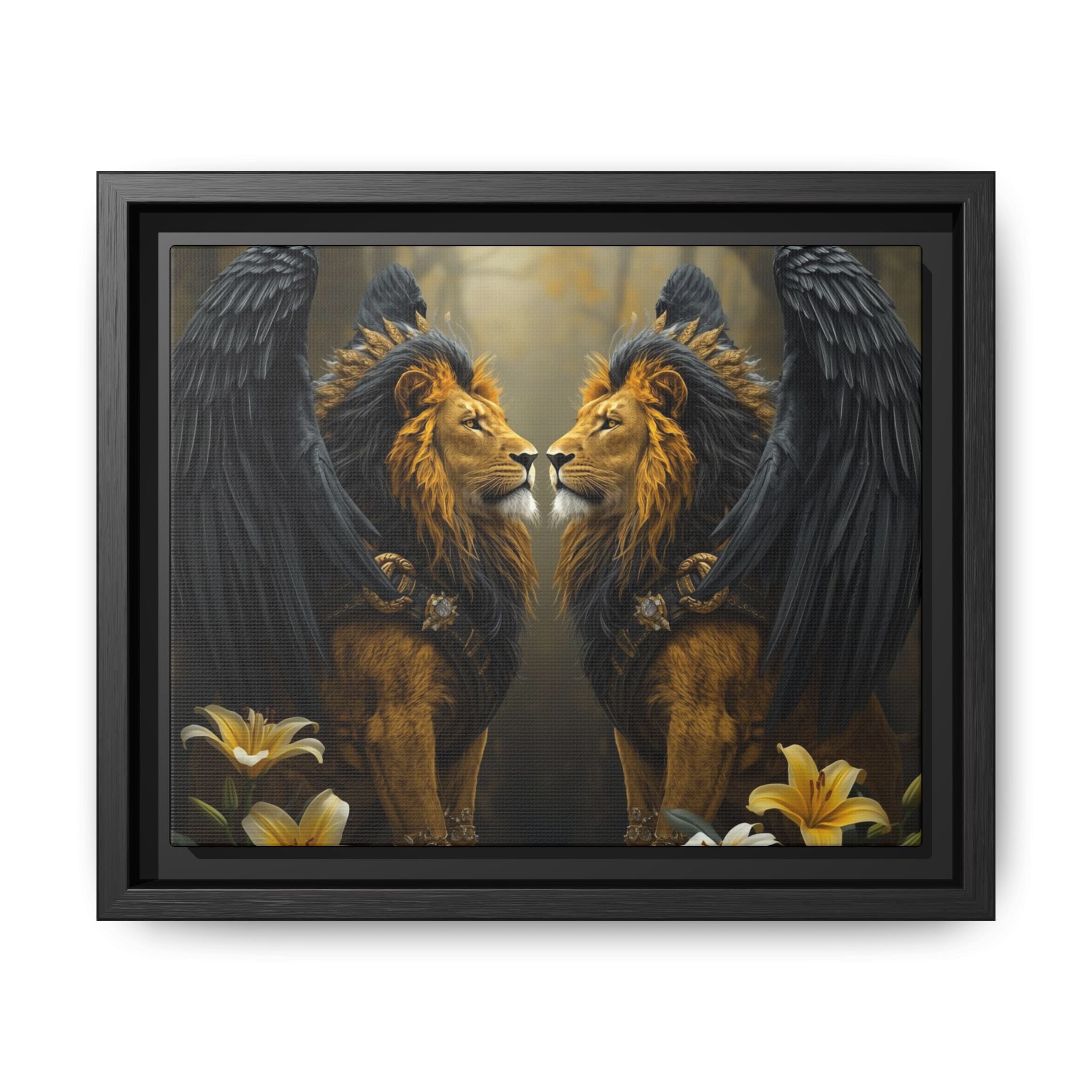 Winged Lion Mirror Matte Canvas Print (Framed)