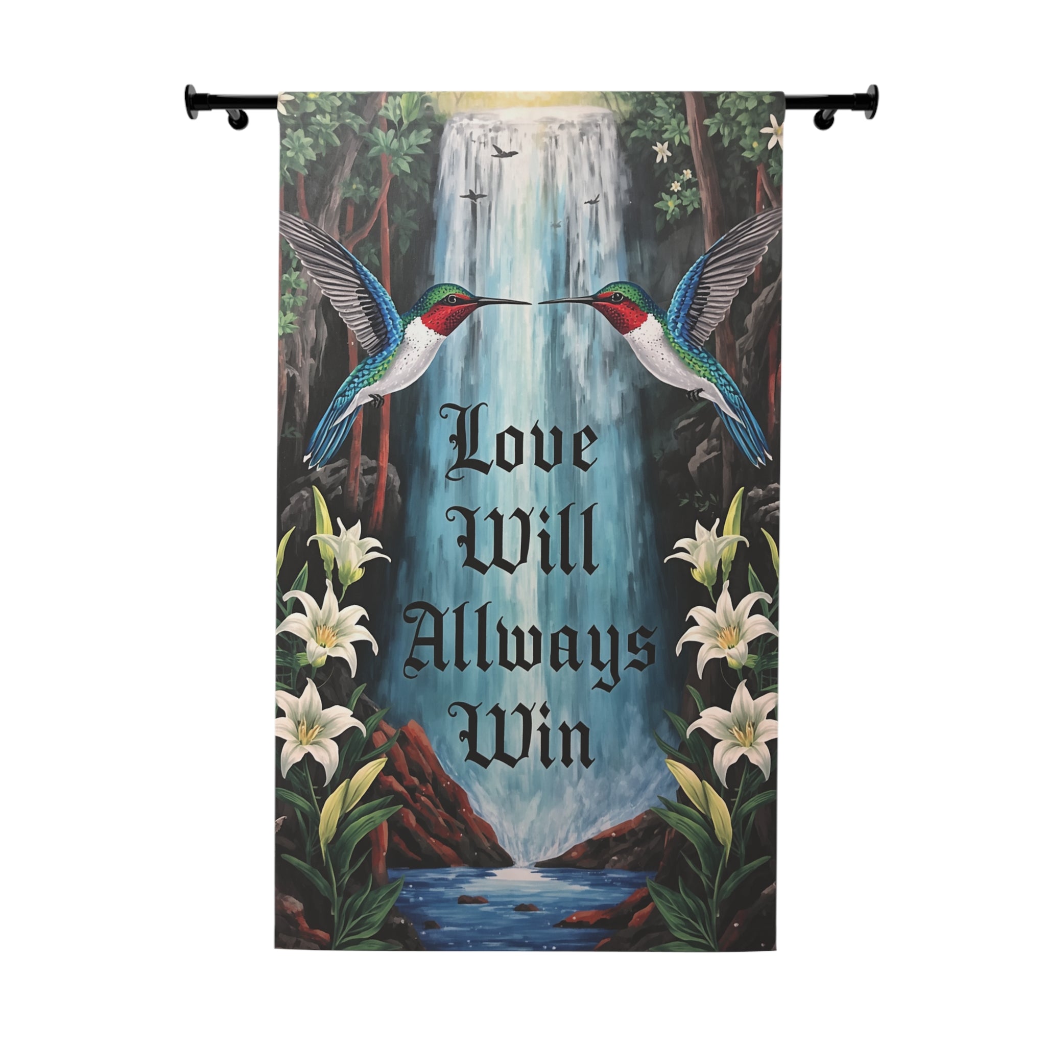 Love Will Always Win Curtains — Hummingbird Waterfall Window Panel