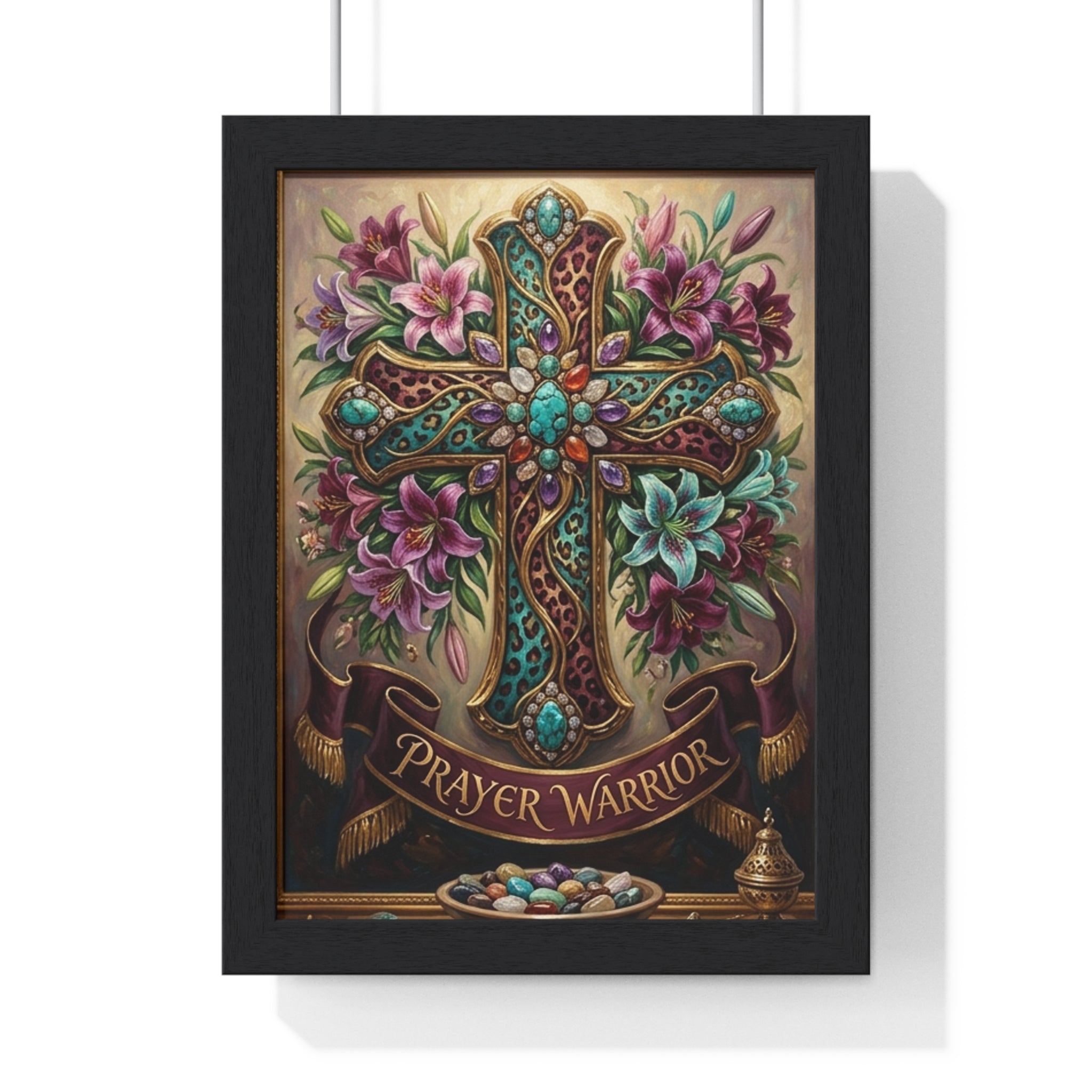 Prayer Warrior Cross Framed Poster — Decorative Christian Wall Art