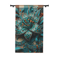Teal Floral Tapestry Curtain - 3D Ornamental Bloom Window Panel
