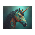 Unicorn Canvas Print – Teal & Gold Decorative Wall Art