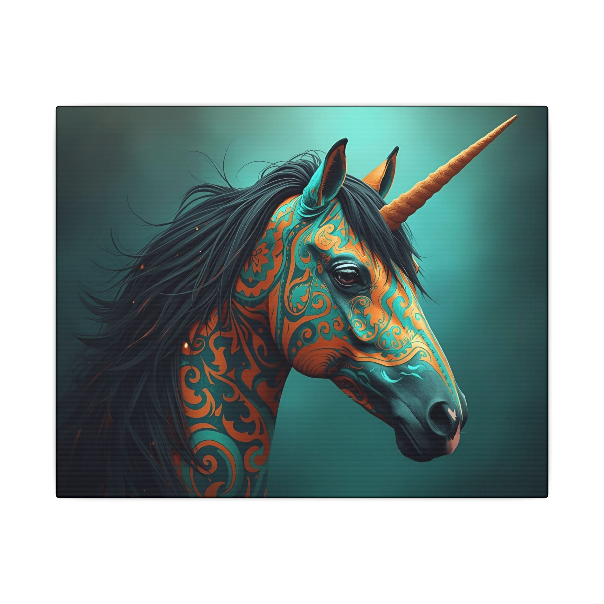Unicorn Canvas Print – Teal & Gold Decorative Wall Art
