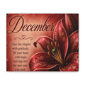 December Floral Canvas Wall Art – Inspirational Holiday Quote, 'Close the chapter with gratitude'