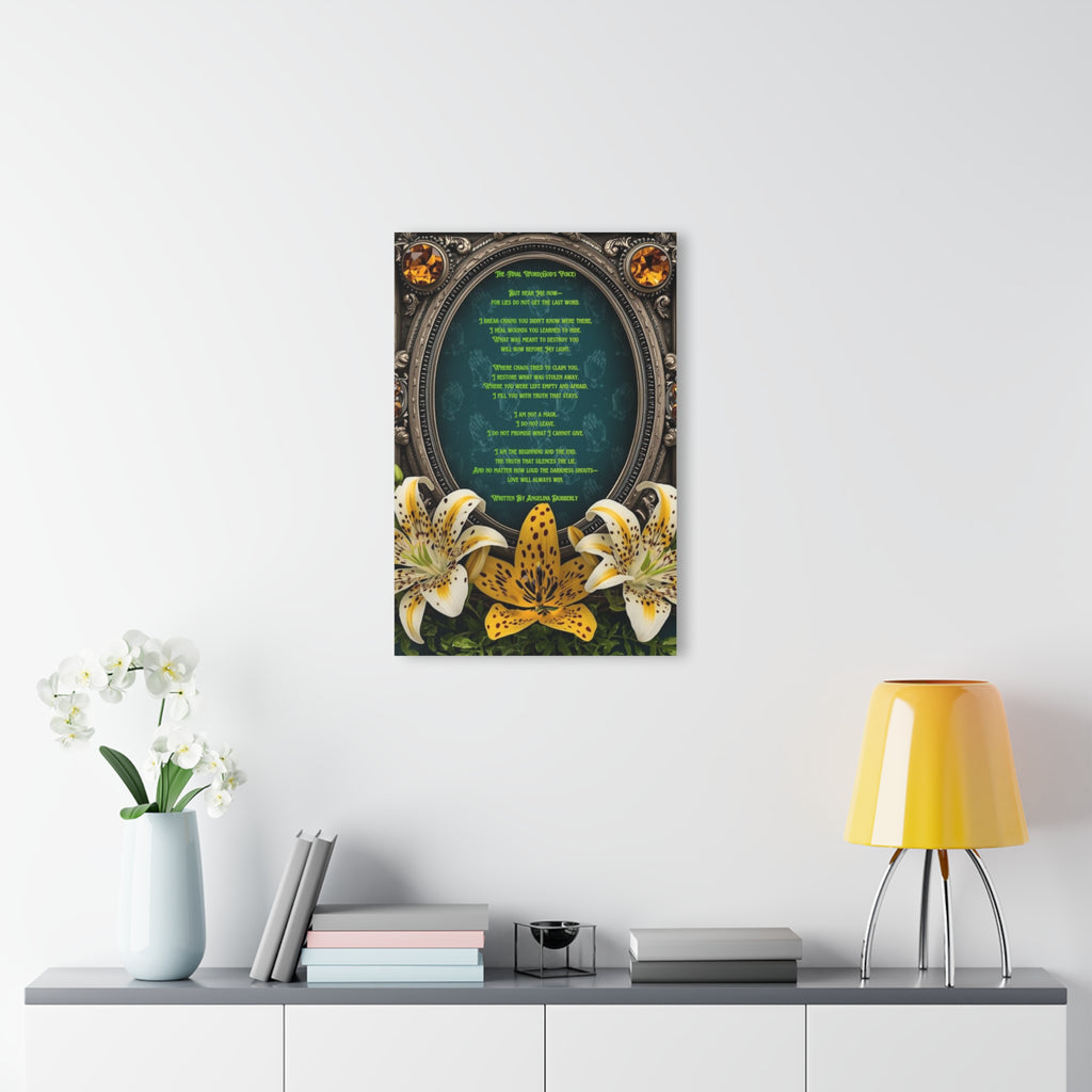 Acrylic Print — ‘The Wounded Poet’ Poem Art with Yellow Lilies (French Cleat Hanging)