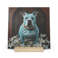 Gallery Board — Blue-Striped Pitbull Art Print on Wooden Stand