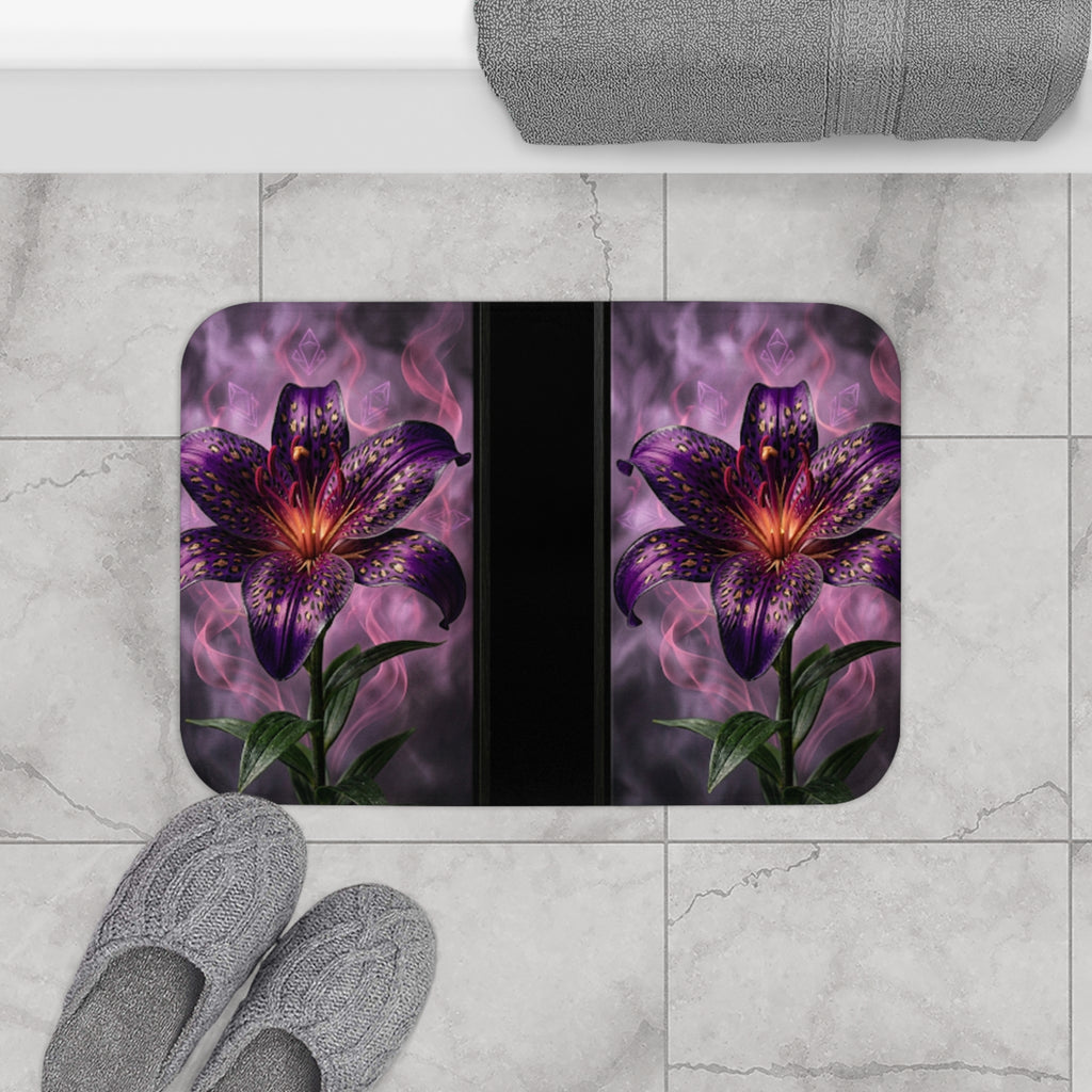 Purple Lily Bath Mat — Mystical Floral Bathroom Rug