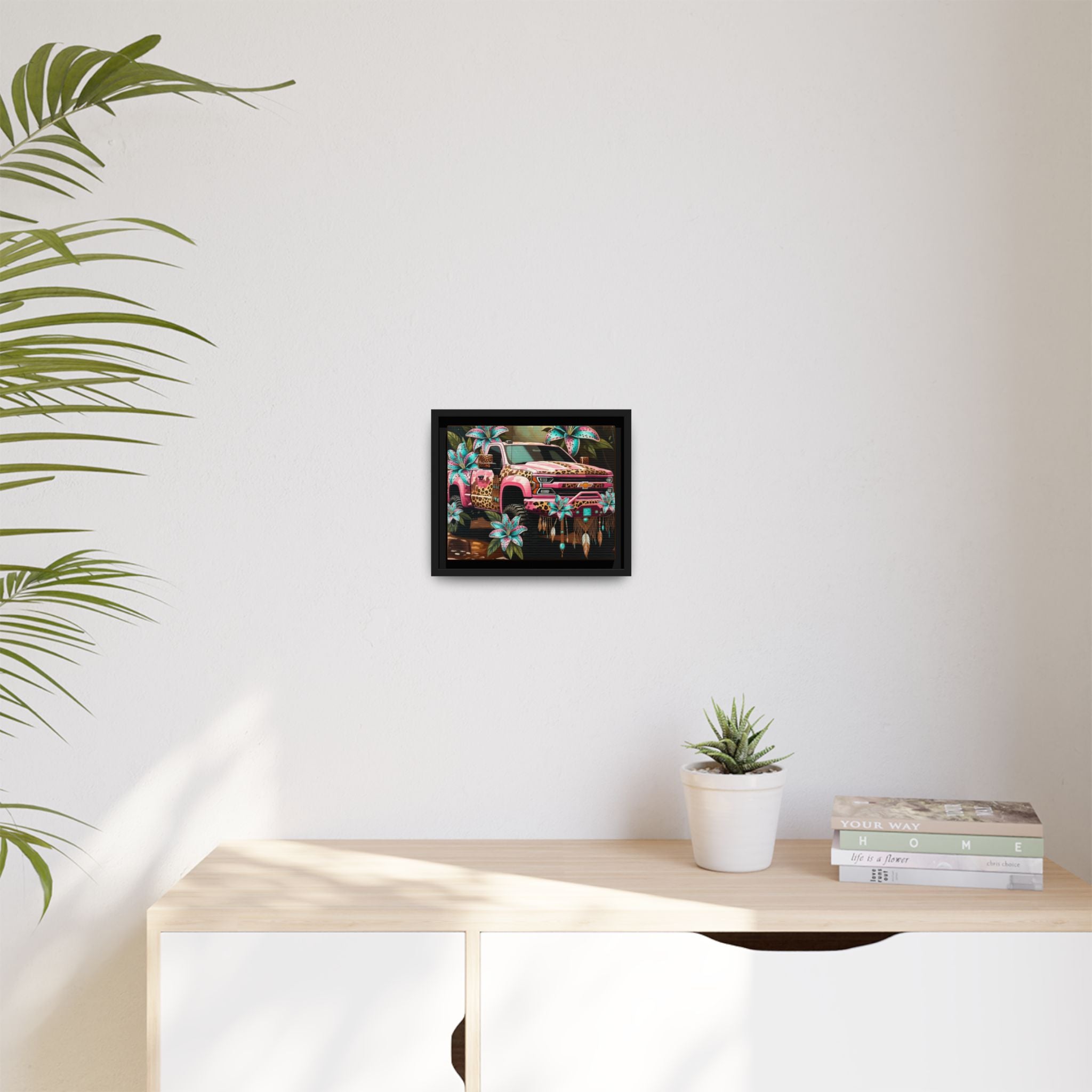 Pink Leopard Truck Canvas Print — Framed Matte Wall Art