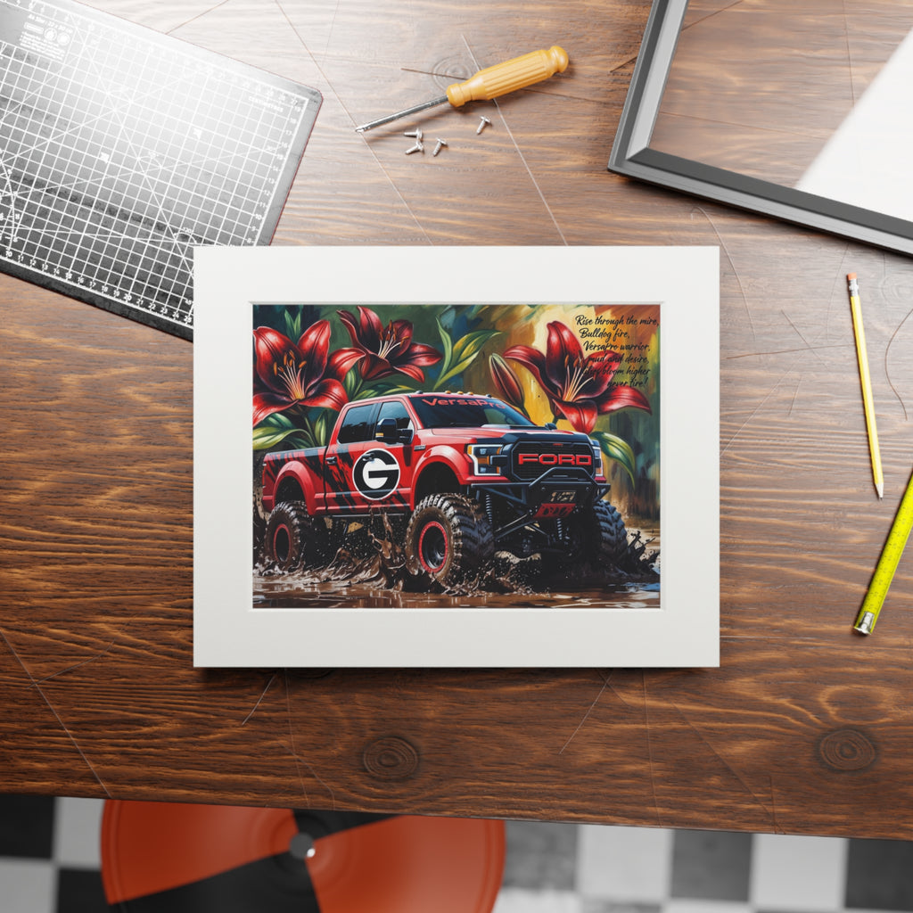 Off-Road Ford Truck Fine Art Print with Passepartout — Red Monster Truck Wall Art