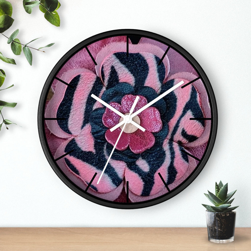 Floral Pink Zebra Wall Clock — Bold Flower Pattern Home Decor