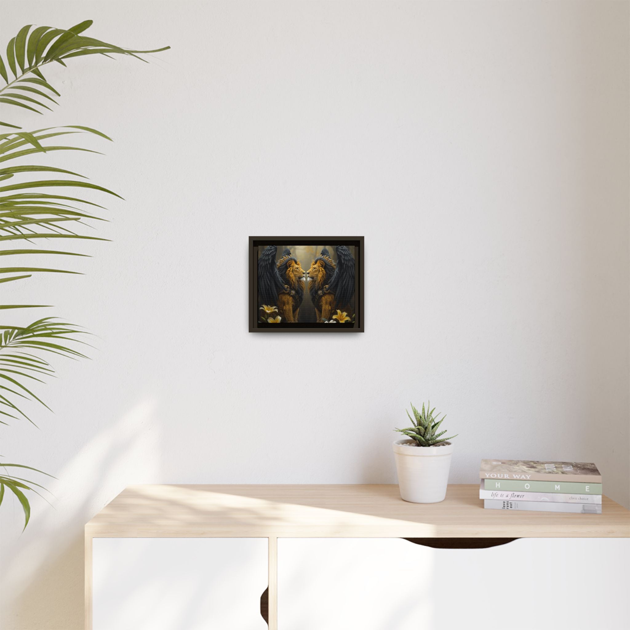 Winged Lion Mirror Matte Canvas Print (Framed)