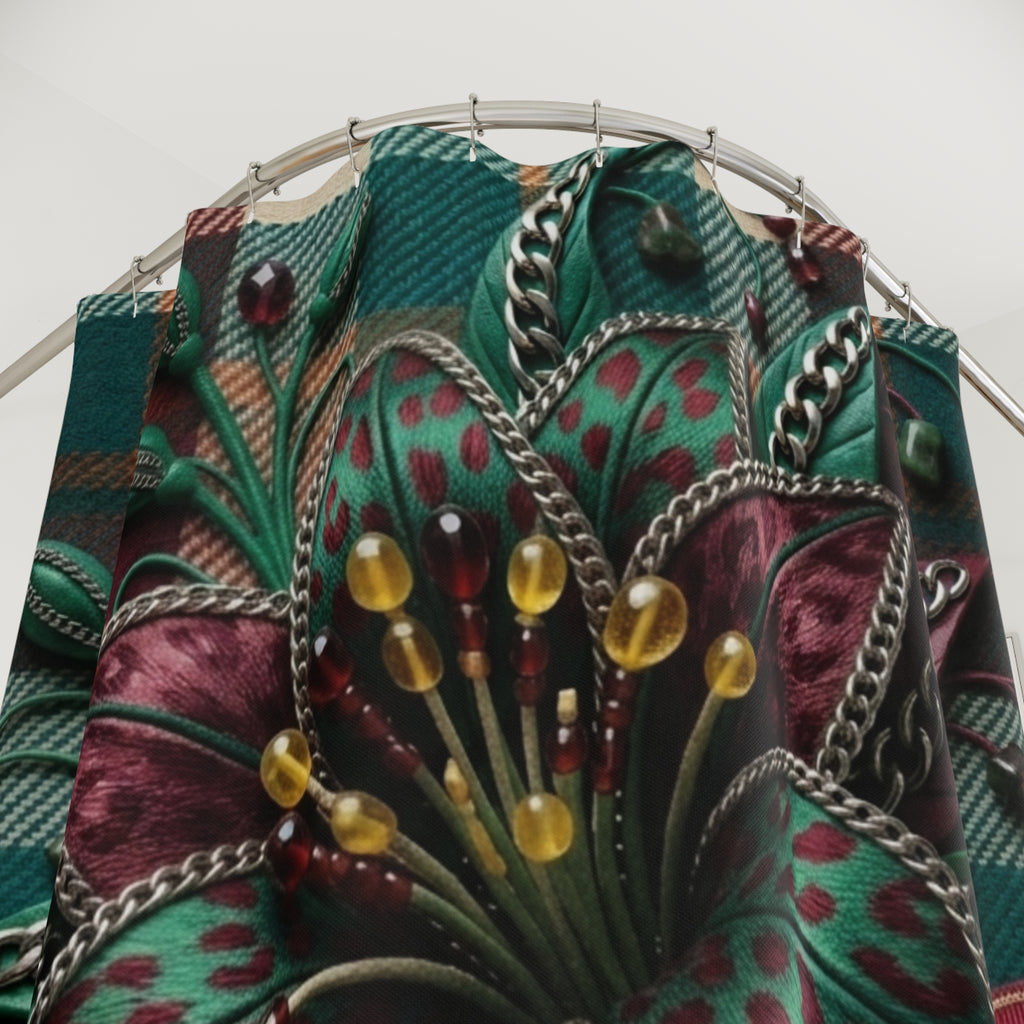 Shower Curtain — Ornate Jewel-Tone Floral Design (Emerald & Maroon)