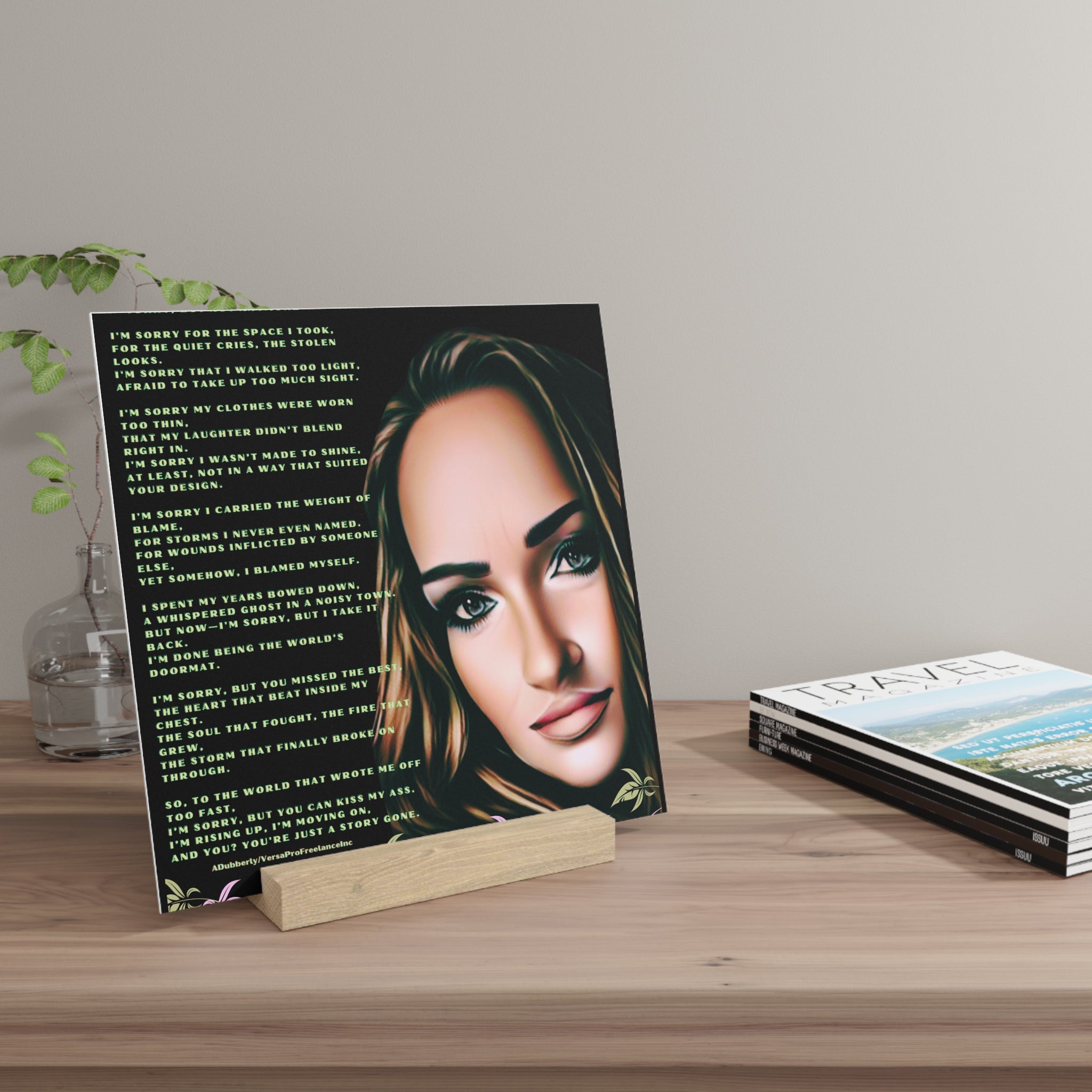 Portrait Poem Gallery Board with Wooden Stand — Inspirational Artwork Plaque