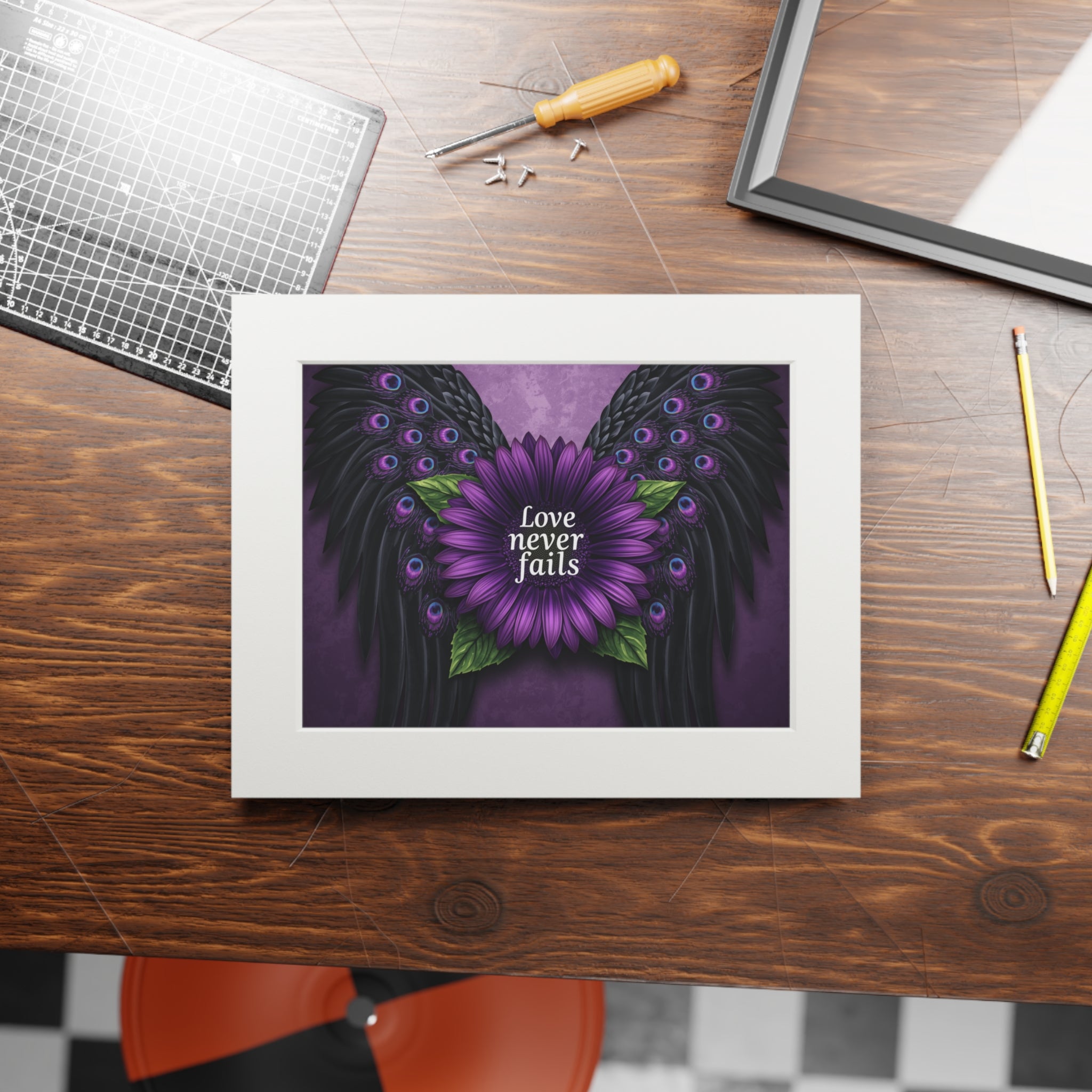 Love Never Fails Purple Flower Art Print (Passepartout)