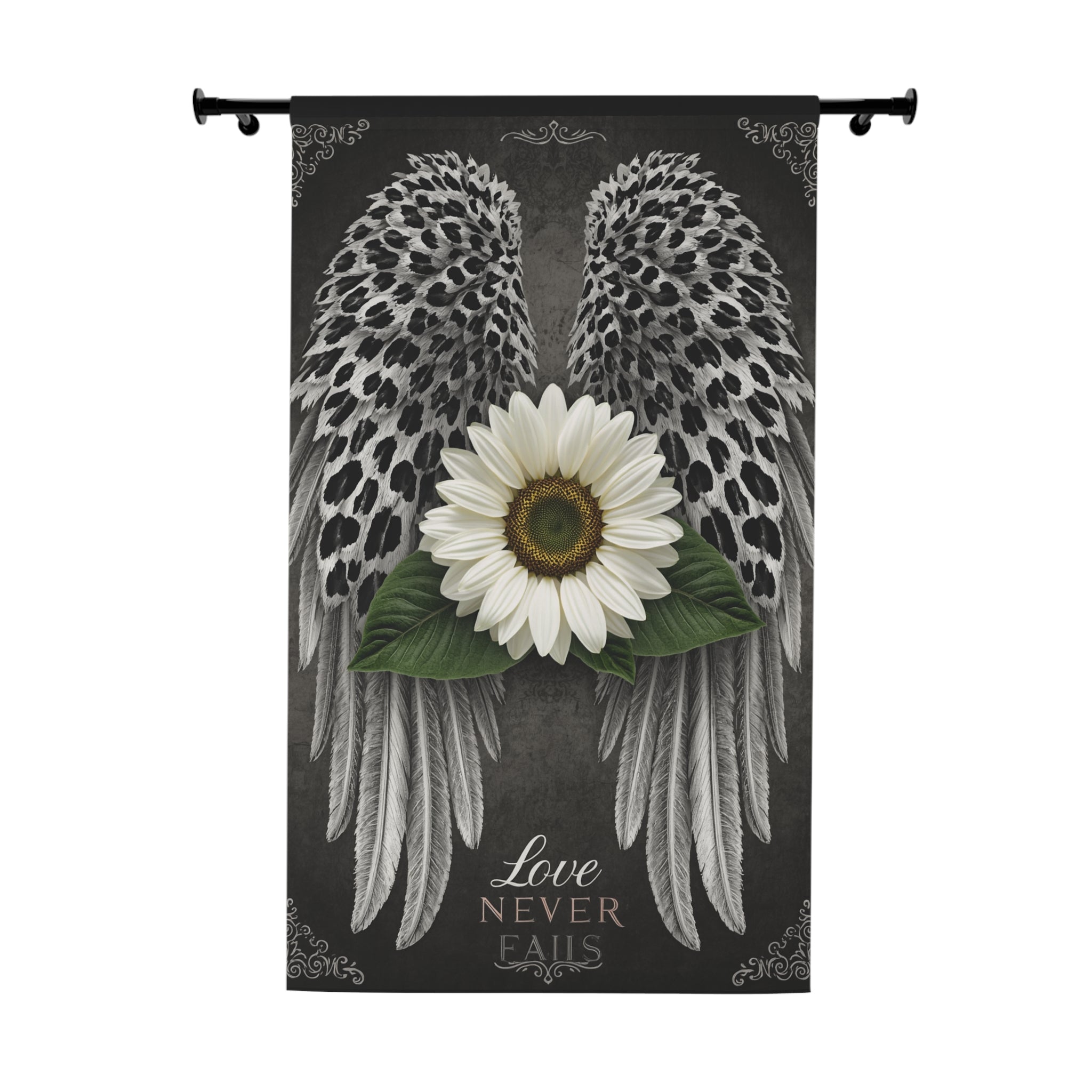 Angel Wings Daisy Window Curtain – "Love Never Fails" Decorative Panel