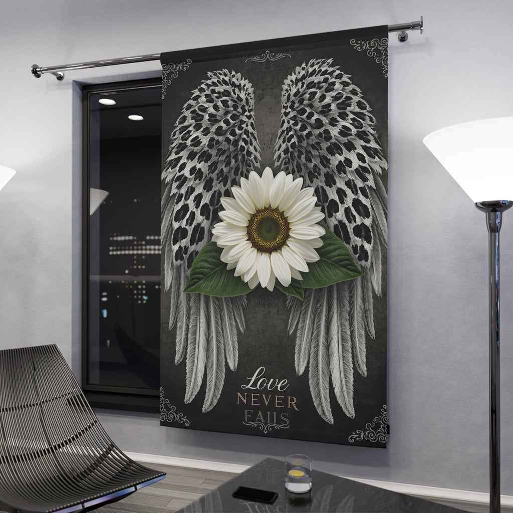 Angel Wings Daisy Window Curtain – "Love Never Fails" Decorative Panel