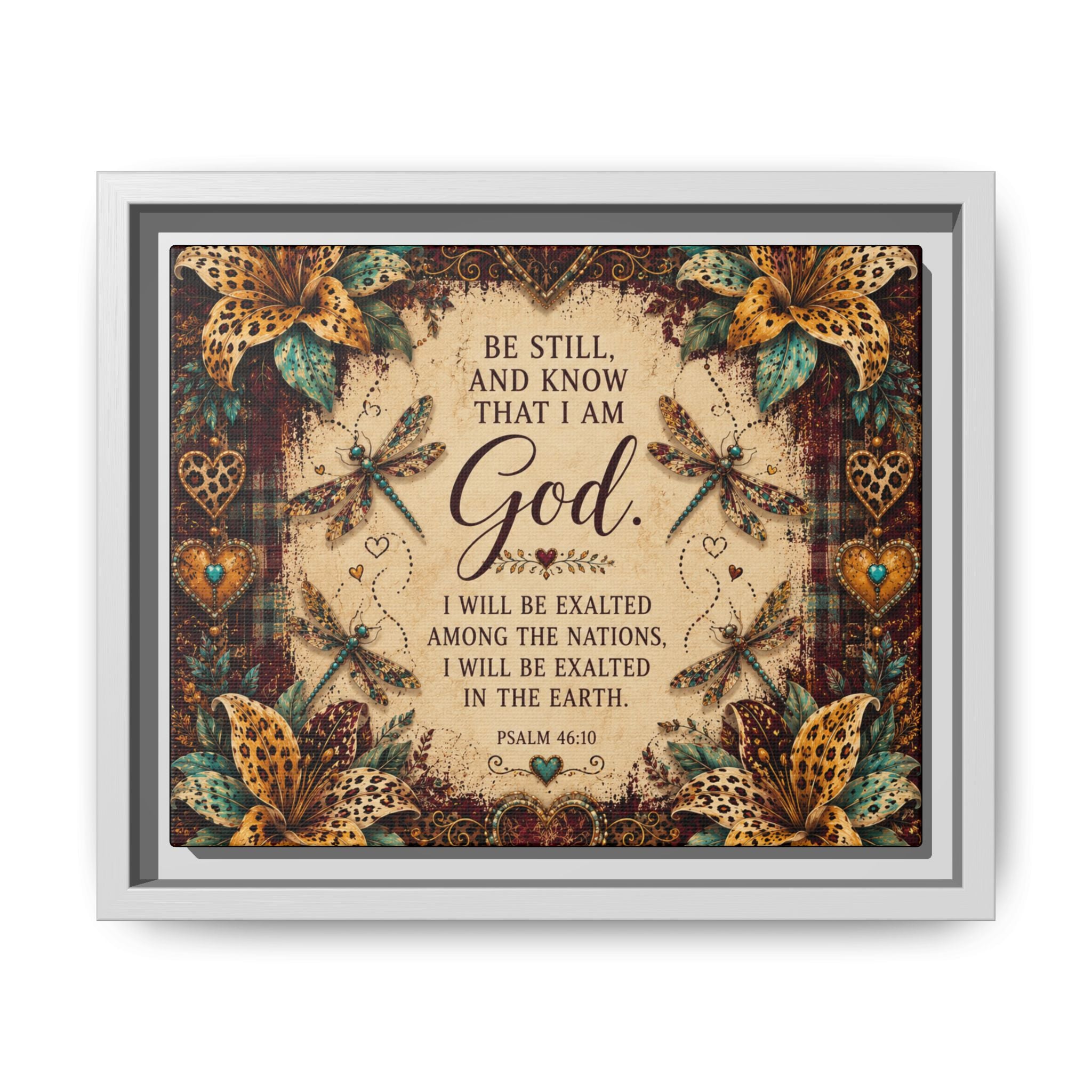 Framed Faith Canvas - "Be Still and Know That I Am God" Psalm 46:10 Wall Art