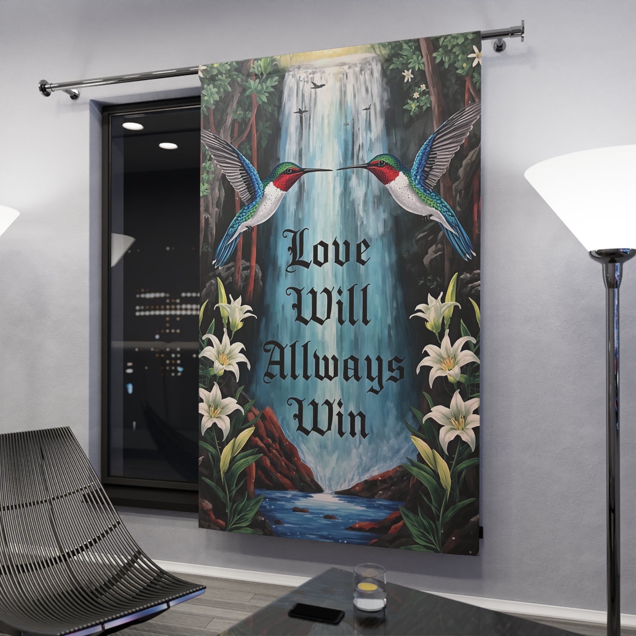 Love Will Always Win Curtains — Hummingbird Waterfall Window Panel