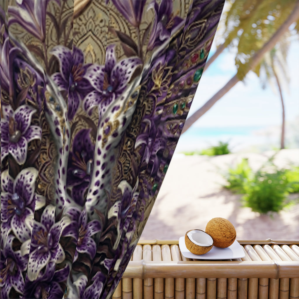 Floral Leopard 'Chosen' Window Curtain — Purple Lily Botanical Tapestry