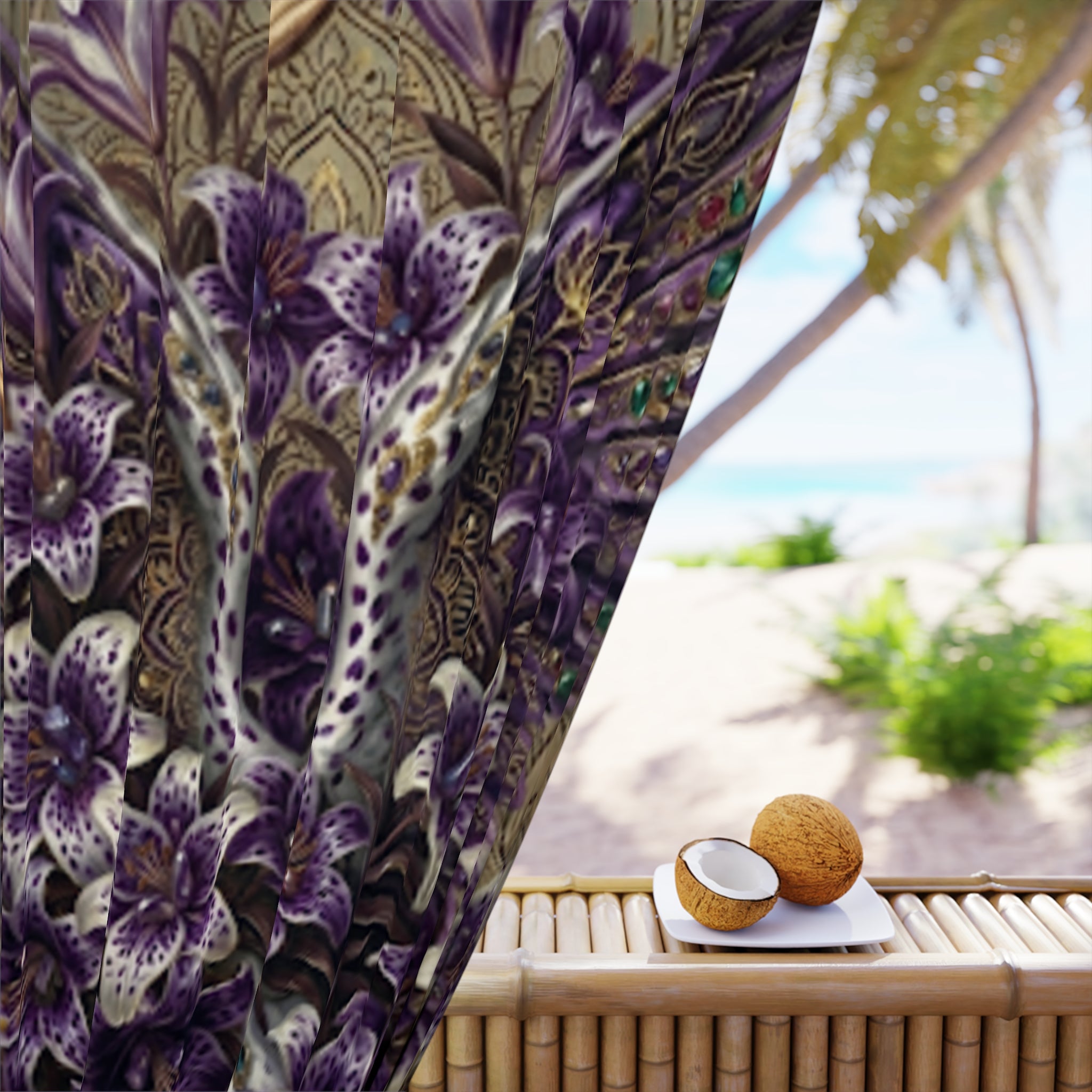 Floral Leopard 'Chosen' Window Curtain — Purple Lily Botanical Tapestry