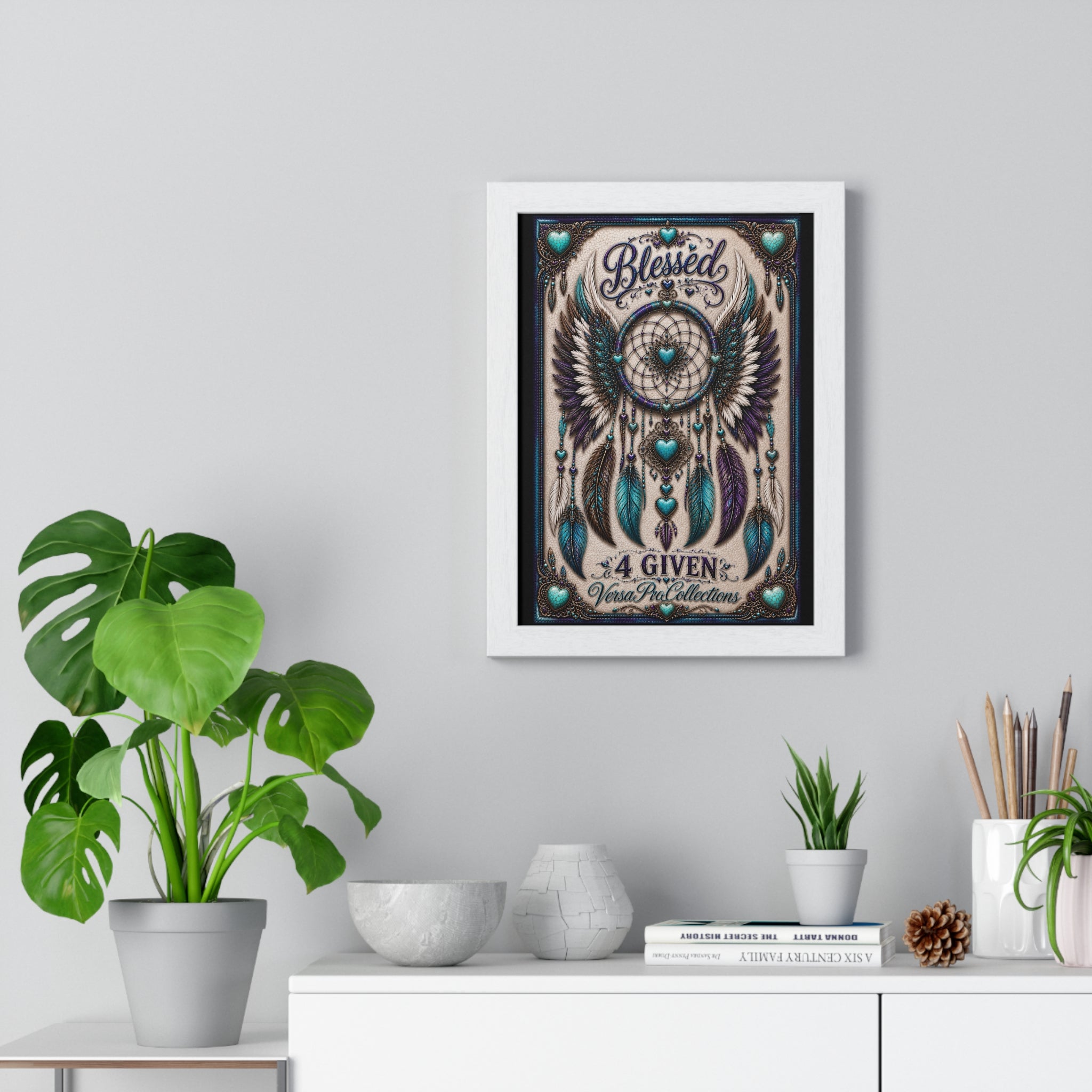 Framed Poster - "Blessed" Dreamcatcher Wall Art (4 Given) — Boho Spiritual Home Decor