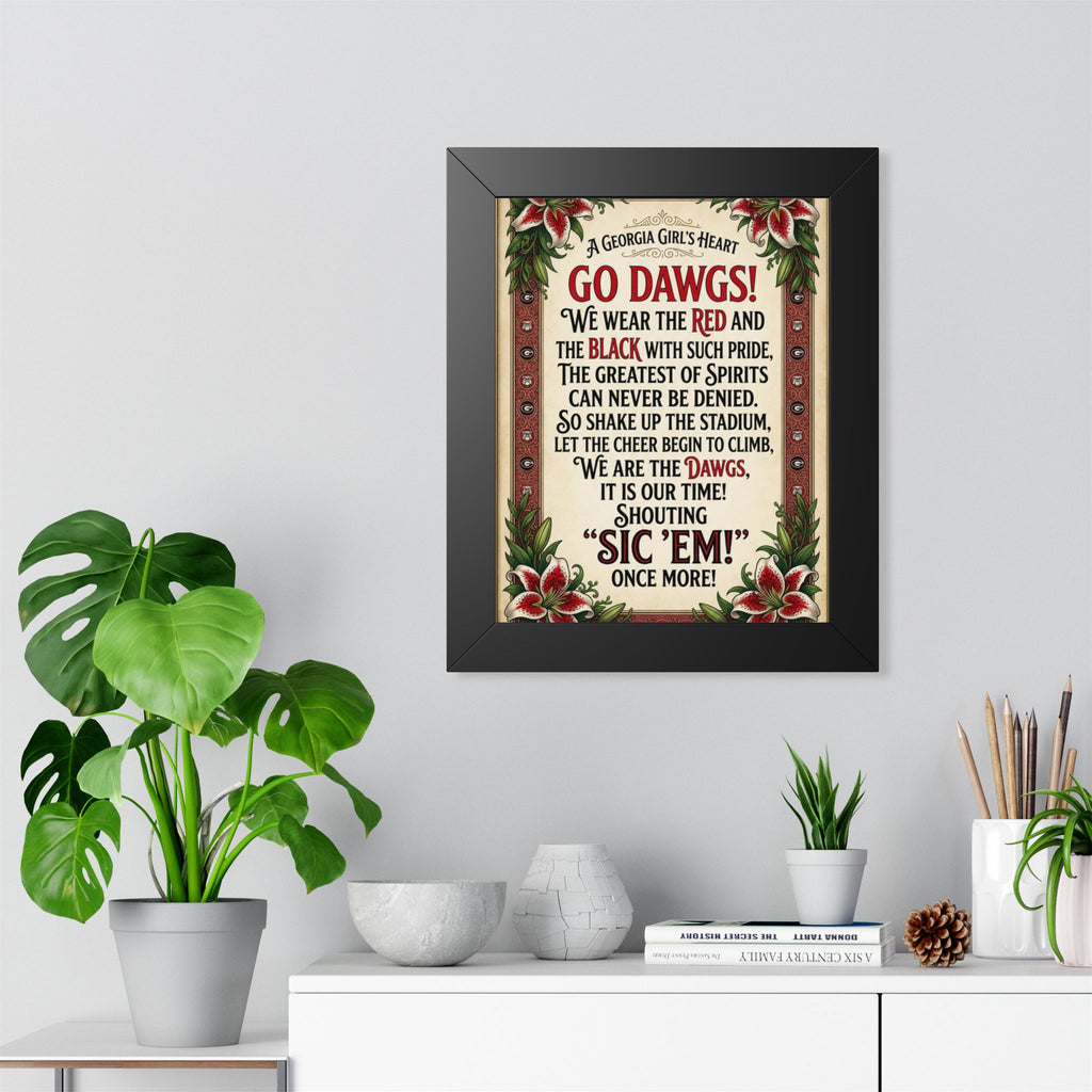 Framed Poster — "Go Dawgs!" Georgia Cheer Vintage-Style Wall Art
