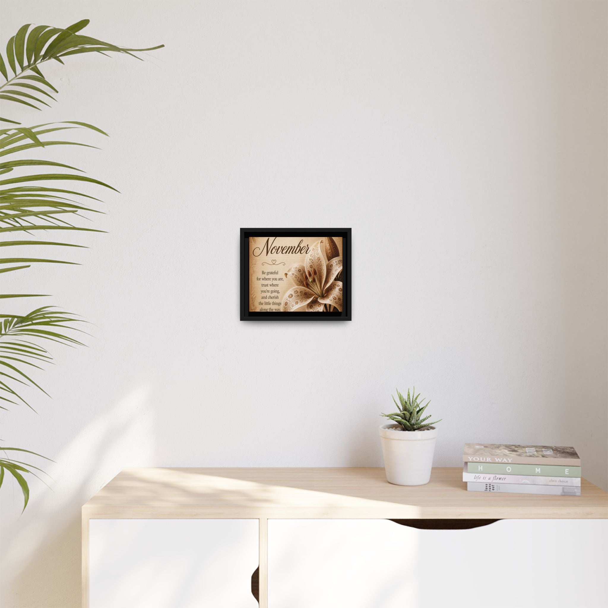 November Floral Wall Art — Framed Matte Canvas with Inspirational Quote