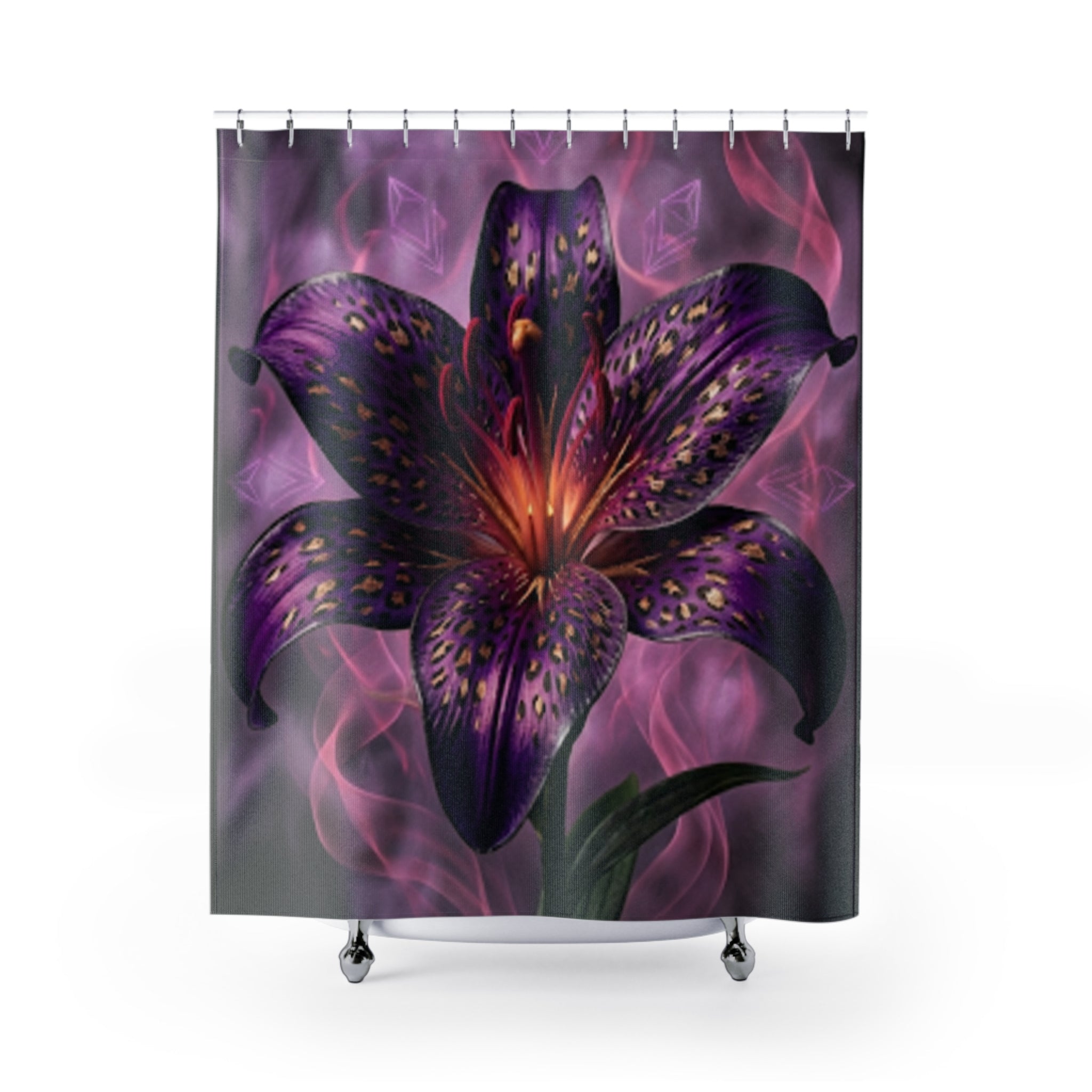 Purple Lily Shower Curtain — Moody Floral Bathroom Decor