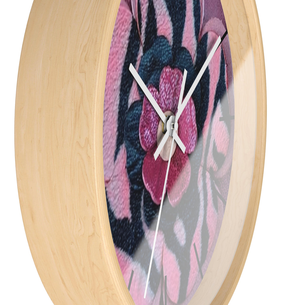 Floral Pink Zebra Wall Clock — Bold Flower Pattern Home Decor