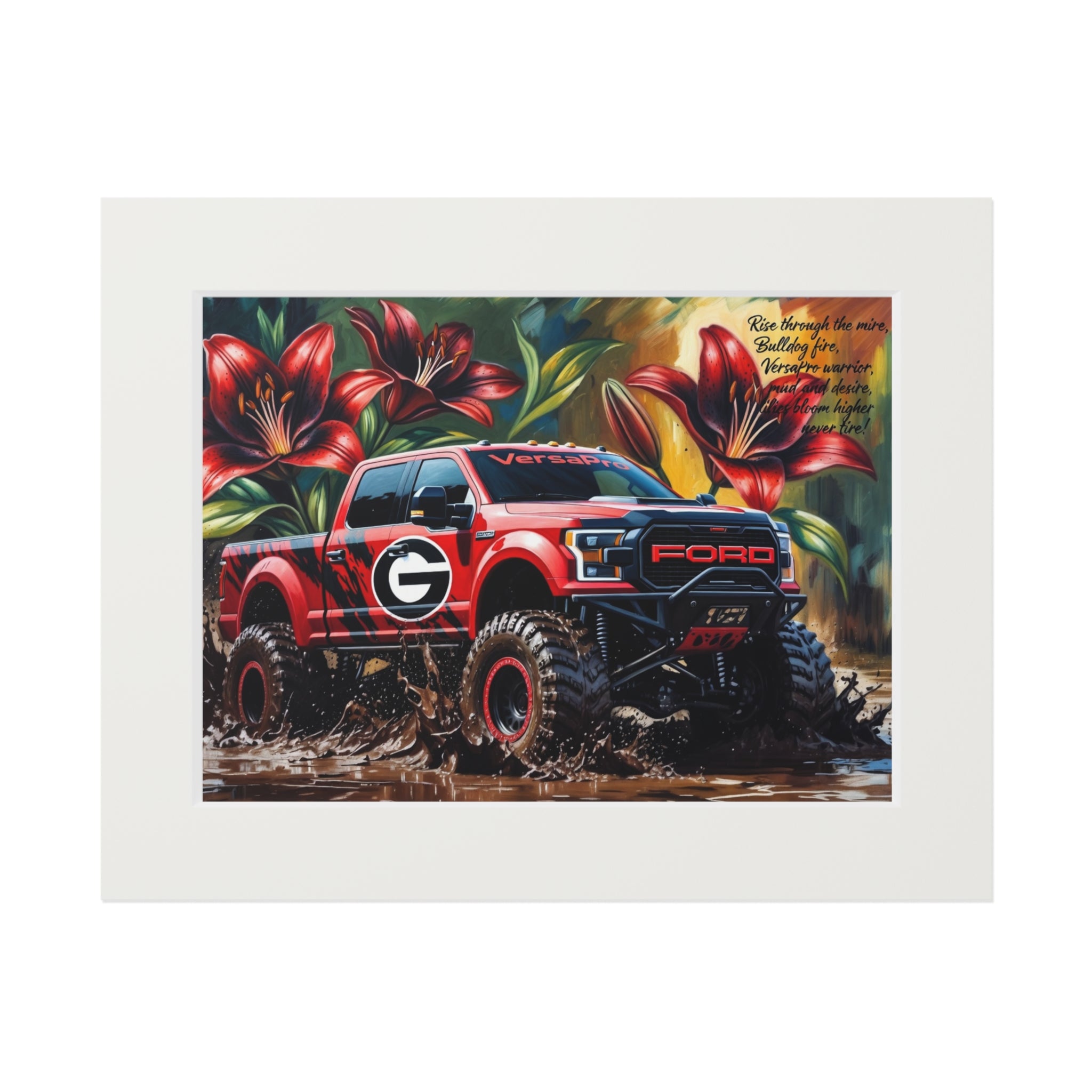 Off-Road Ford Truck Fine Art Print with Passepartout — Red Monster Truck Wall Art