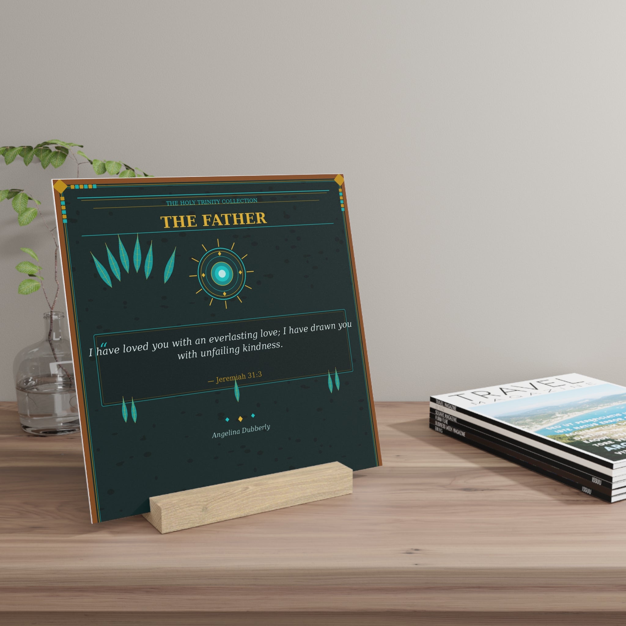 Religious Gallery Board with Stand — 'The Father' Scriptural Art Plaque (Jeremiah 31:3)