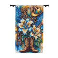 Western Boots & Lilies Curtain — Blue Cowboy Floral Window Panel