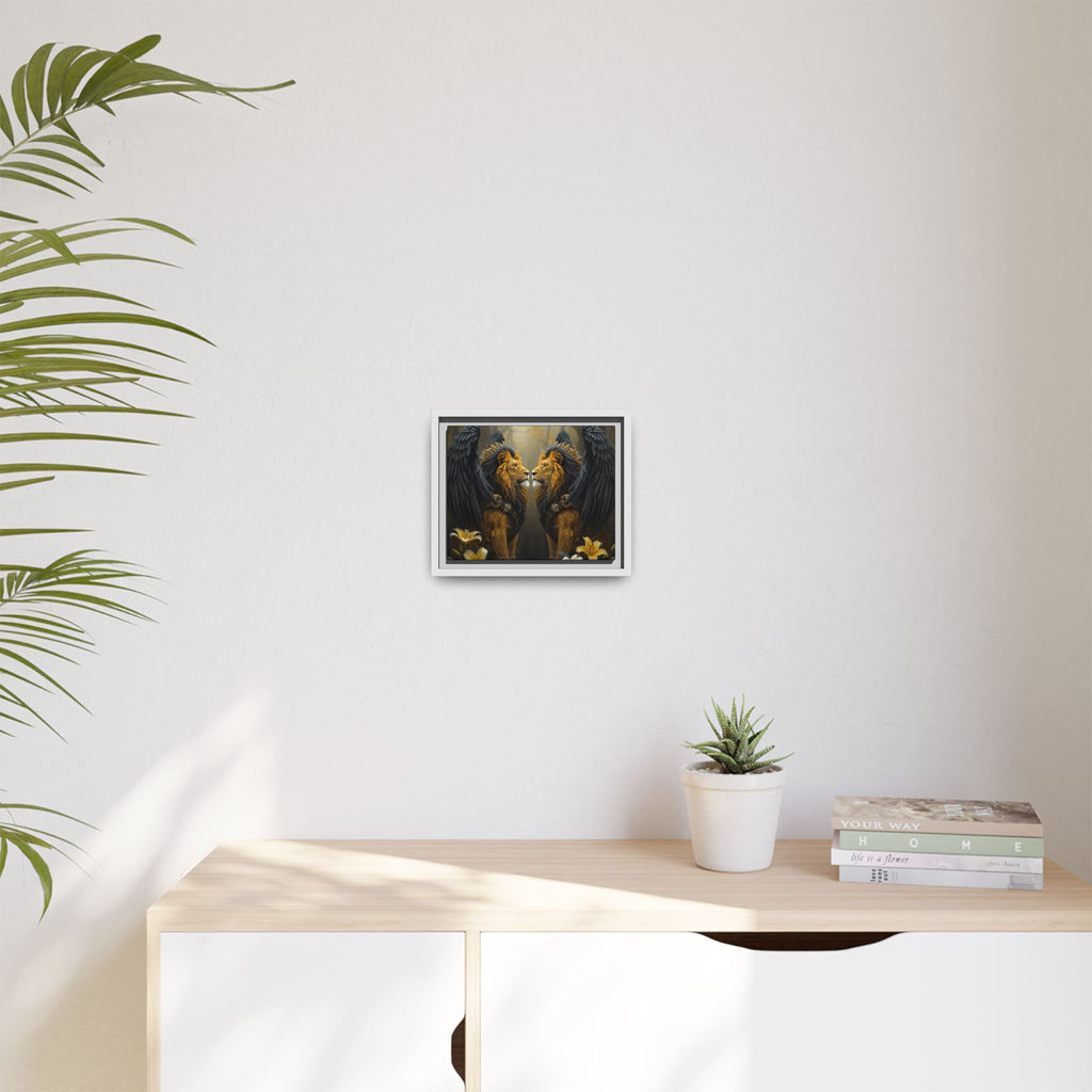 Winged Lion Mirror Matte Canvas Print (Framed)