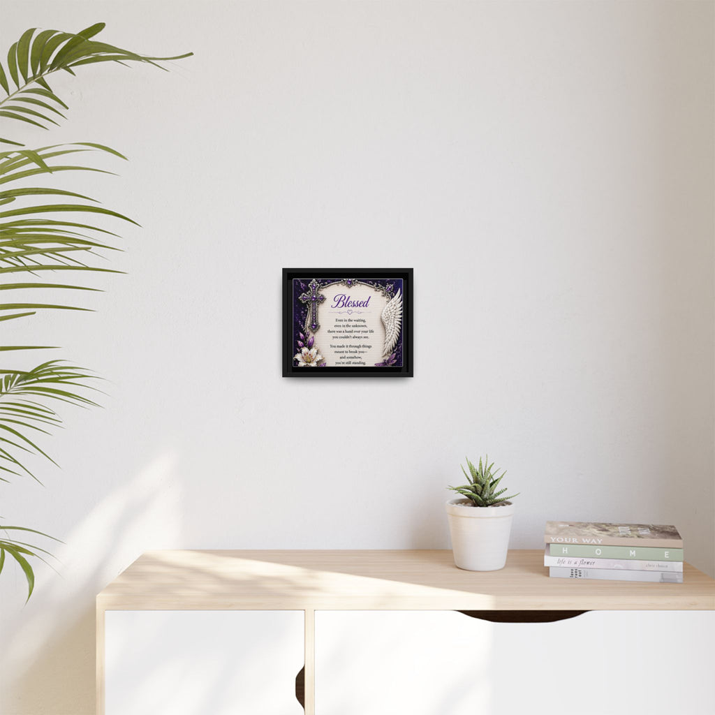 Blessed Inspirational Wall Art — Matte Framed Canvas with Cross & Angel Wing