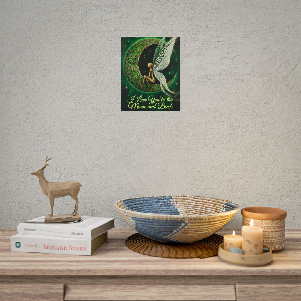Rolled Poster — Fairy on Crescent Moon “I Love You to the Moon and Back”