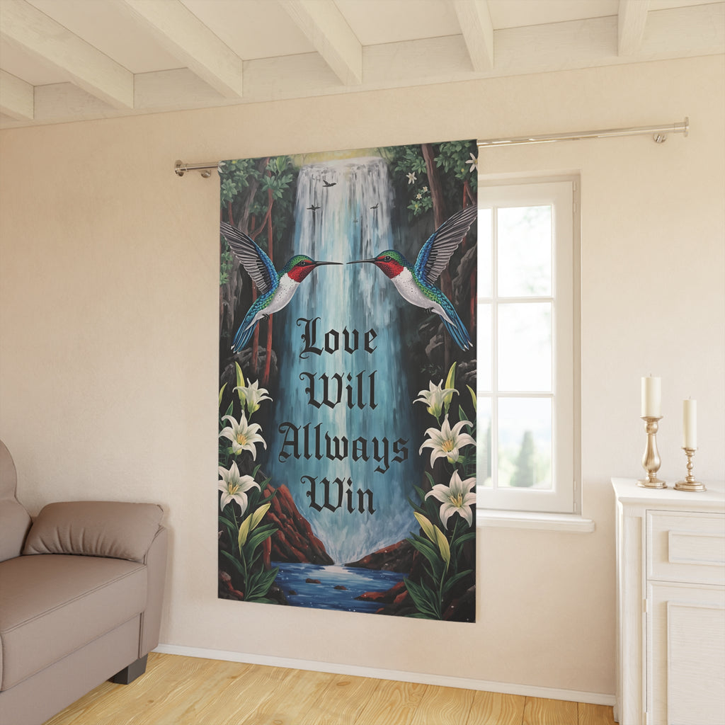 Love Will Always Win Curtains — Hummingbird Waterfall Window Panel