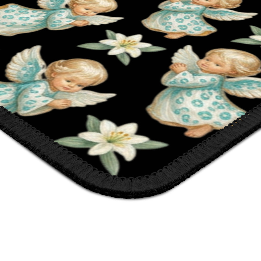 Angel Pattern Gaming Mouse Pad — Vintage Cherub & Star Floral Desk Mat