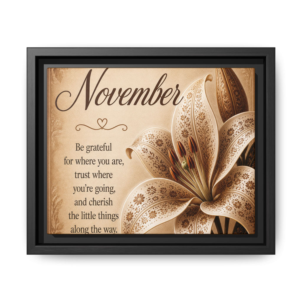 November Floral Wall Art — Framed Matte Canvas with Inspirational Quote