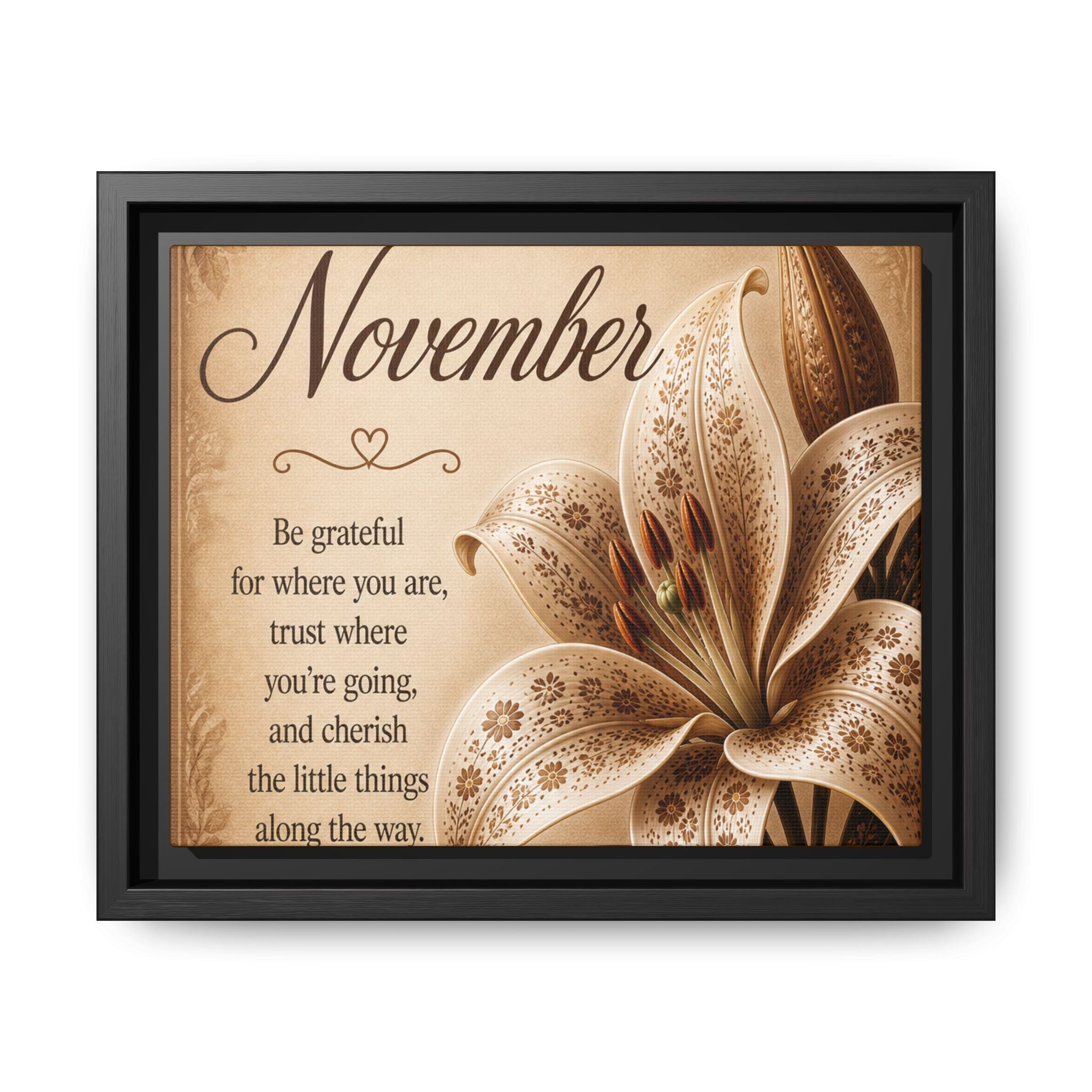November Floral Wall Art — Framed Matte Canvas with Inspirational Quote