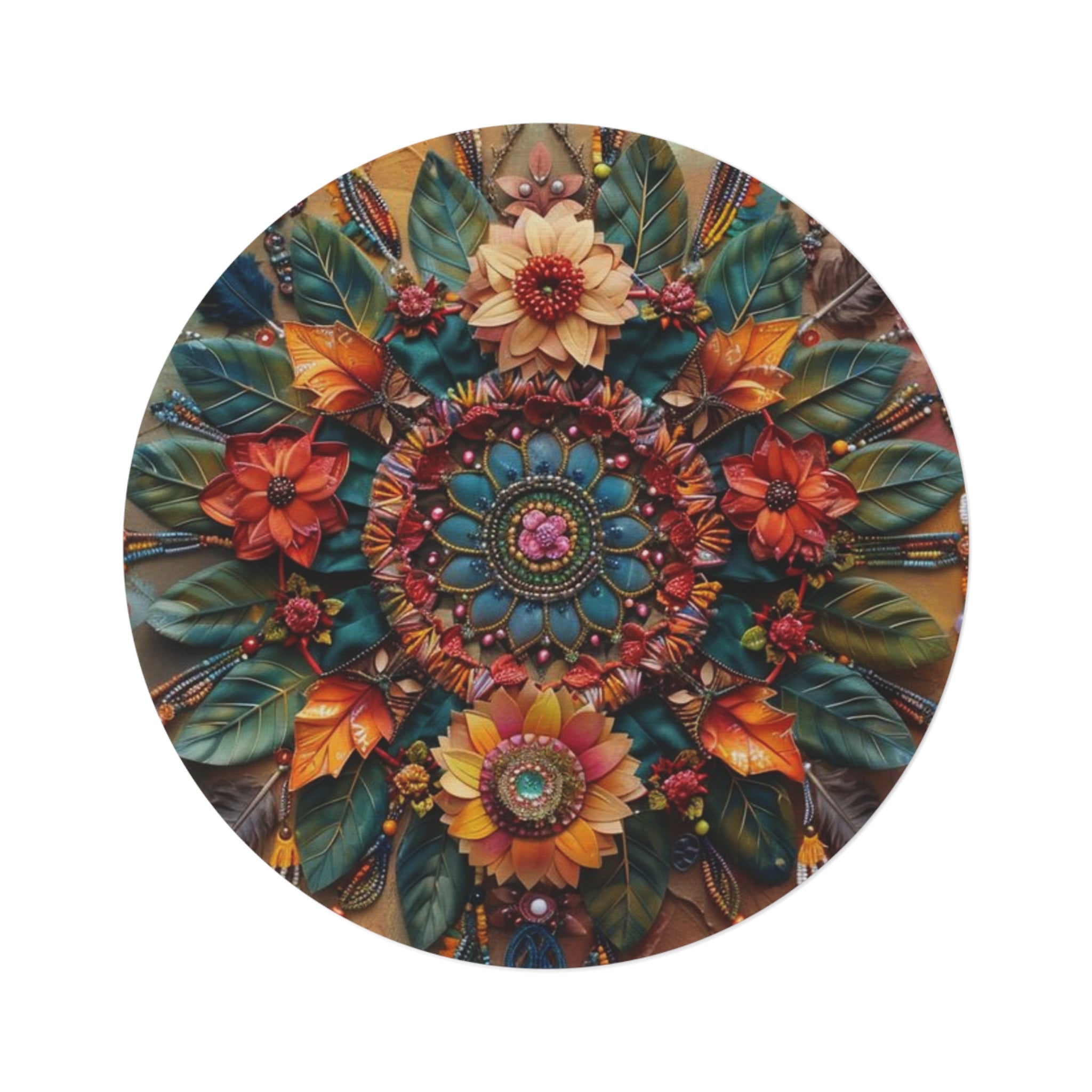 Bohemian Floral Mandala Round Rug — Colorful Boho Floor Decor