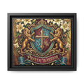 Prayer Warrior Framed Canvas Art — Heraldic Cross & Lions Wall Decor