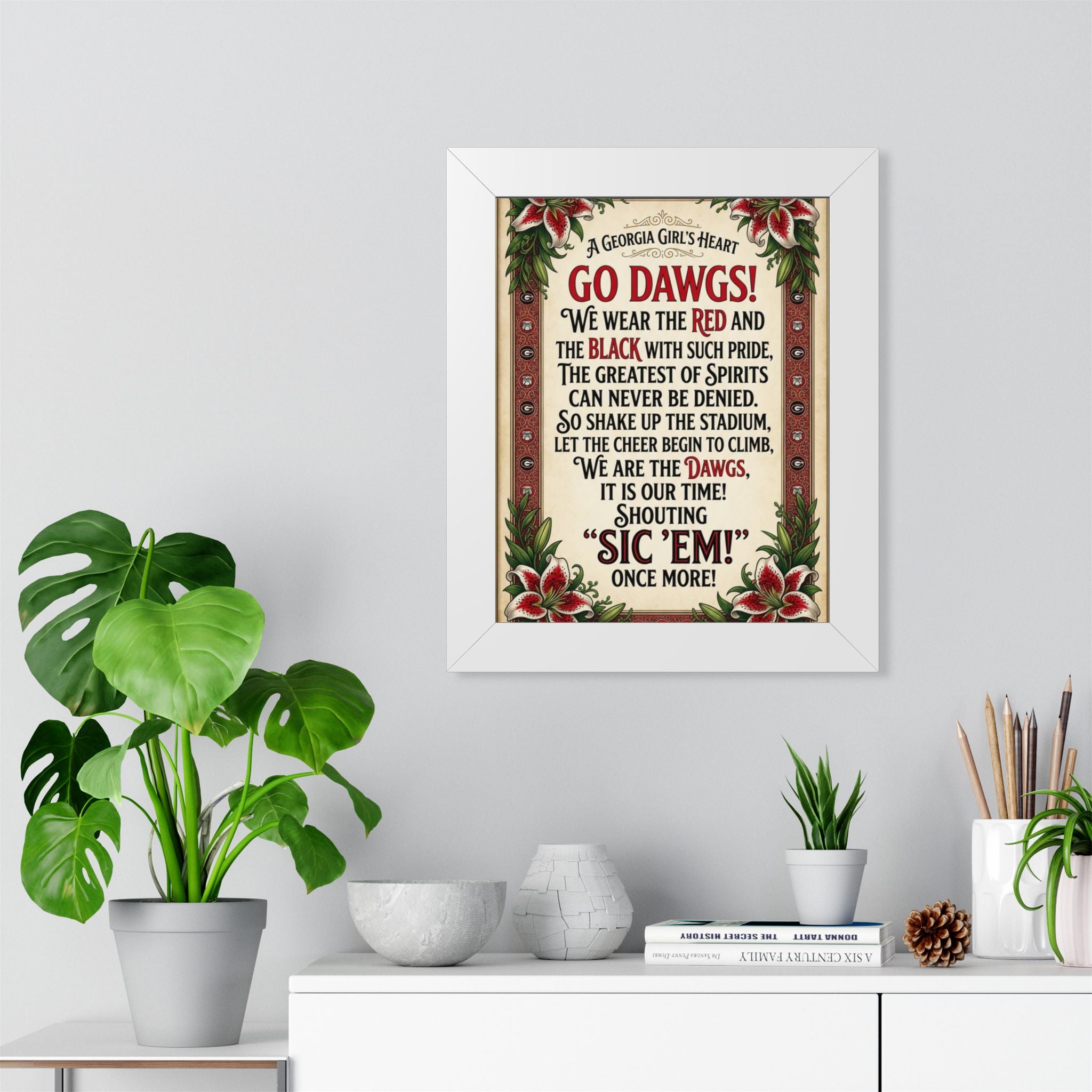 Framed Poster — "Go Dawgs!" Georgia Cheer Vintage-Style Wall Art