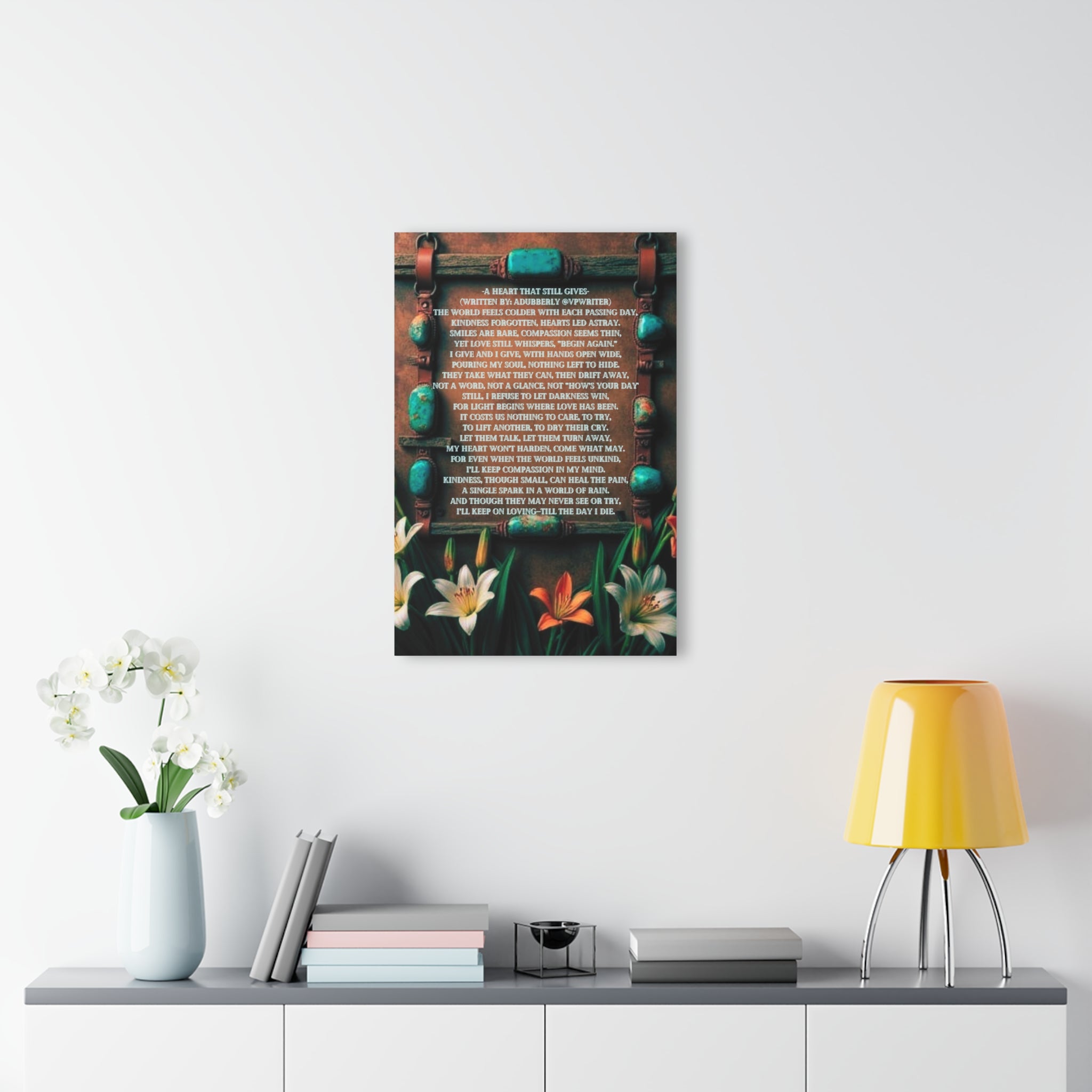 Acrylic Print - Inspirational Poem Wall Art with Lilies & Rustic Beads (French Cleat Hanging)