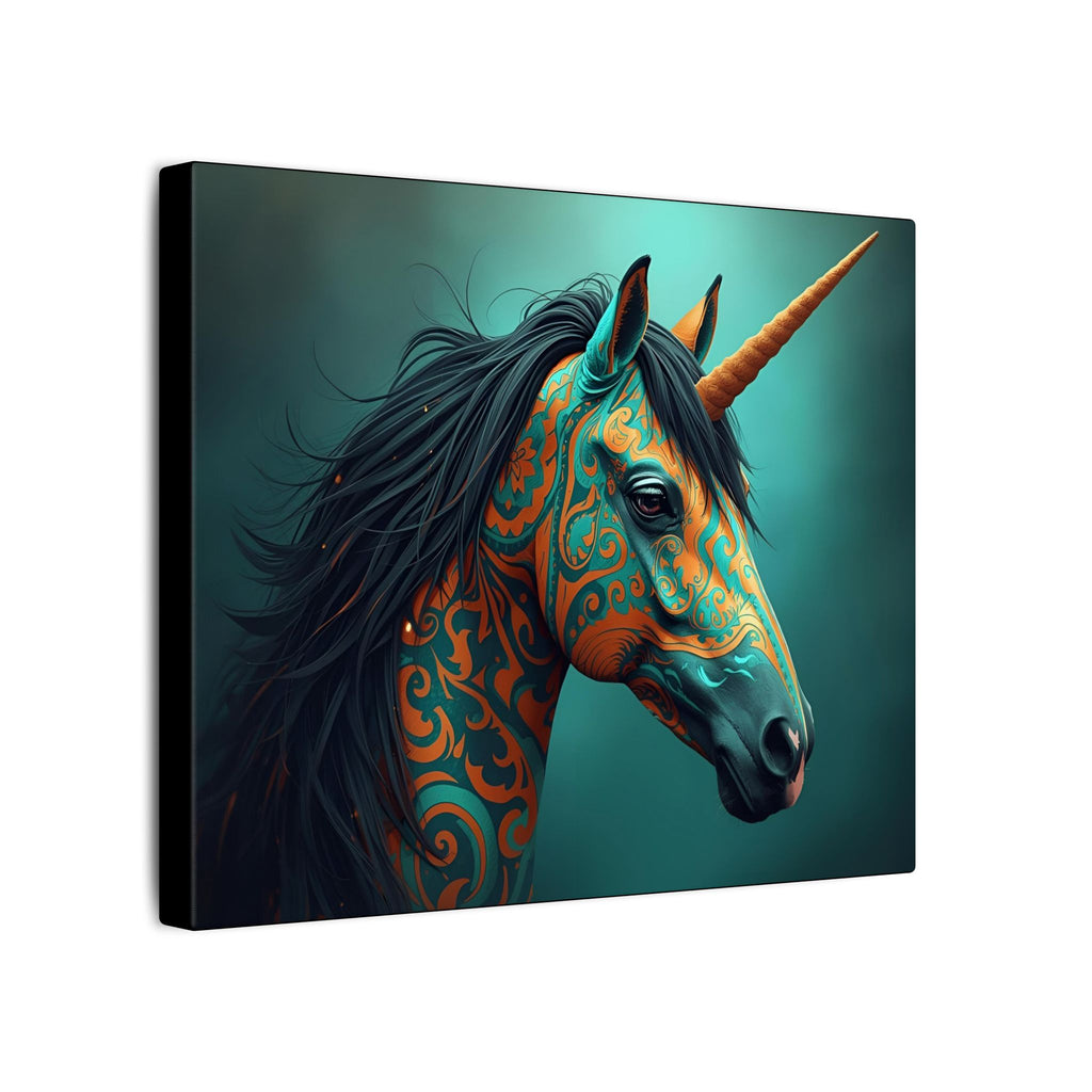Unicorn Canvas Print – Teal & Gold Decorative Wall Art