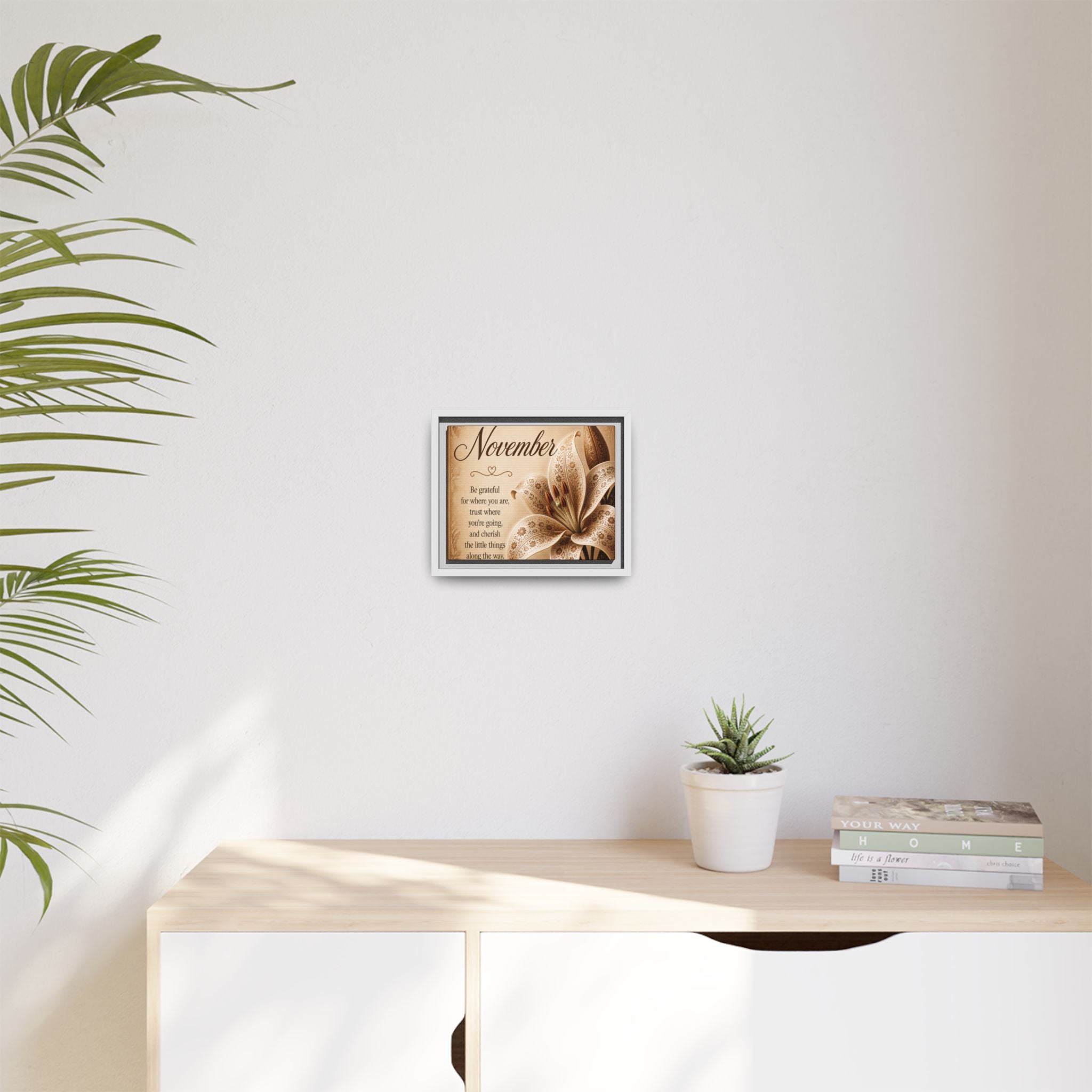 November Floral Wall Art — Framed Matte Canvas with Inspirational Quote