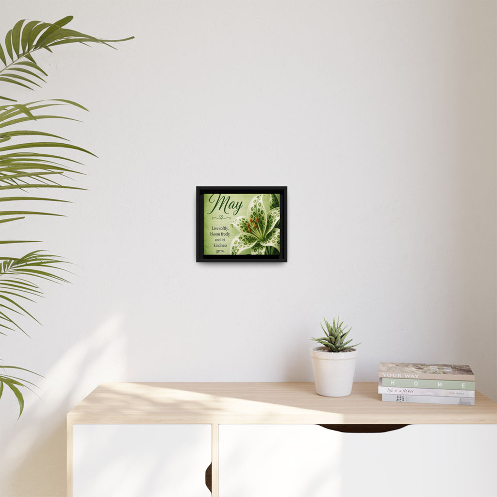 May Floral Framed Canvas — "Live softly, bloom freely" Wall Art
