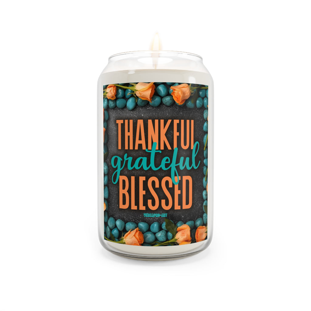 Thankful Grateful Blessed Soy Candle — 13.75 oz Scented Jar (Fall/Thanksgiving Decor)