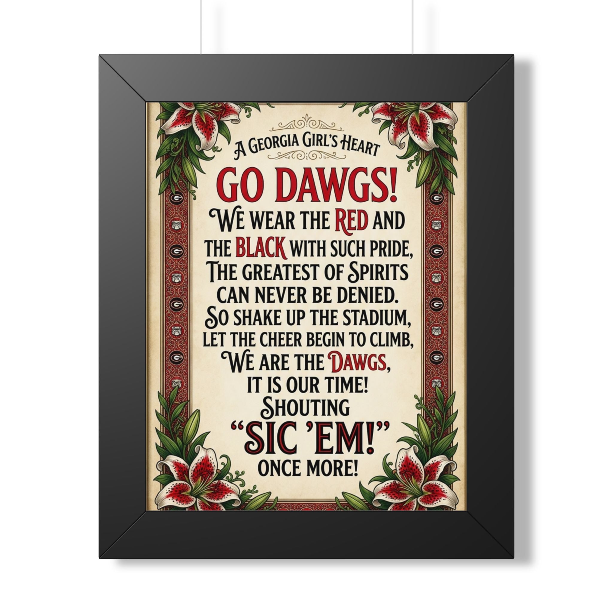 Framed Poster — "Go Dawgs!" Georgia Cheer Vintage-Style Wall Art