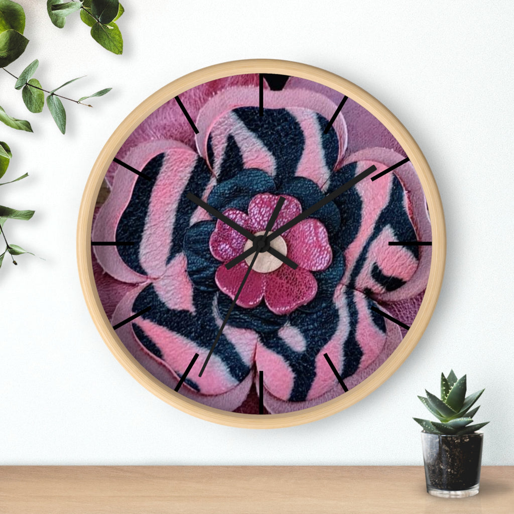 Floral Pink Zebra Wall Clock — Bold Flower Pattern Home Decor
