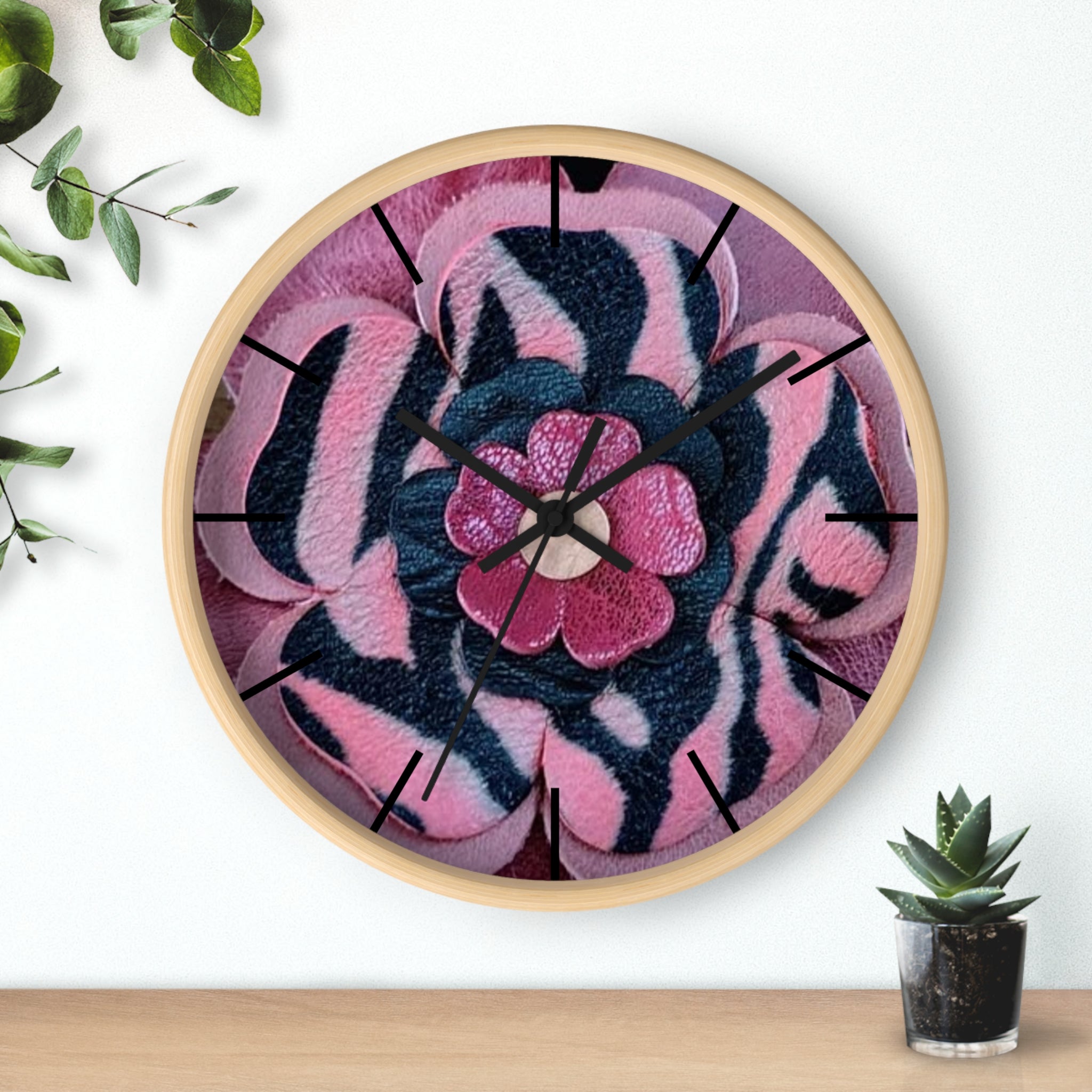 Floral Pink Zebra Wall Clock — Bold Flower Pattern Home Decor