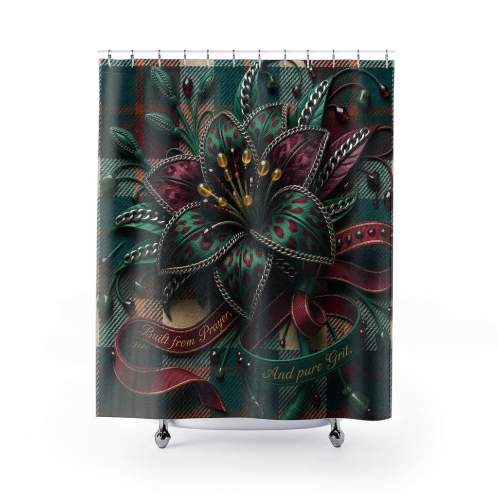 Shower Curtain — Ornate Jewel-Tone Floral Design (Emerald & Maroon)